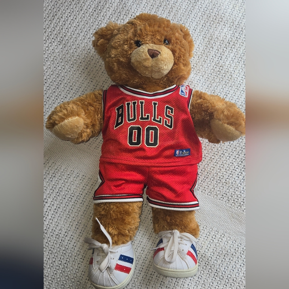 Build-A-Bear Brown Teddy Bear in Red Chicago Bulls Jersey